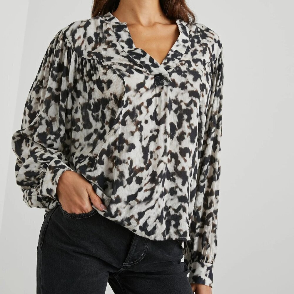 Rails Fable Blurred Cheetah Animal Print Oversized Peasant Blouse Mobwife XS